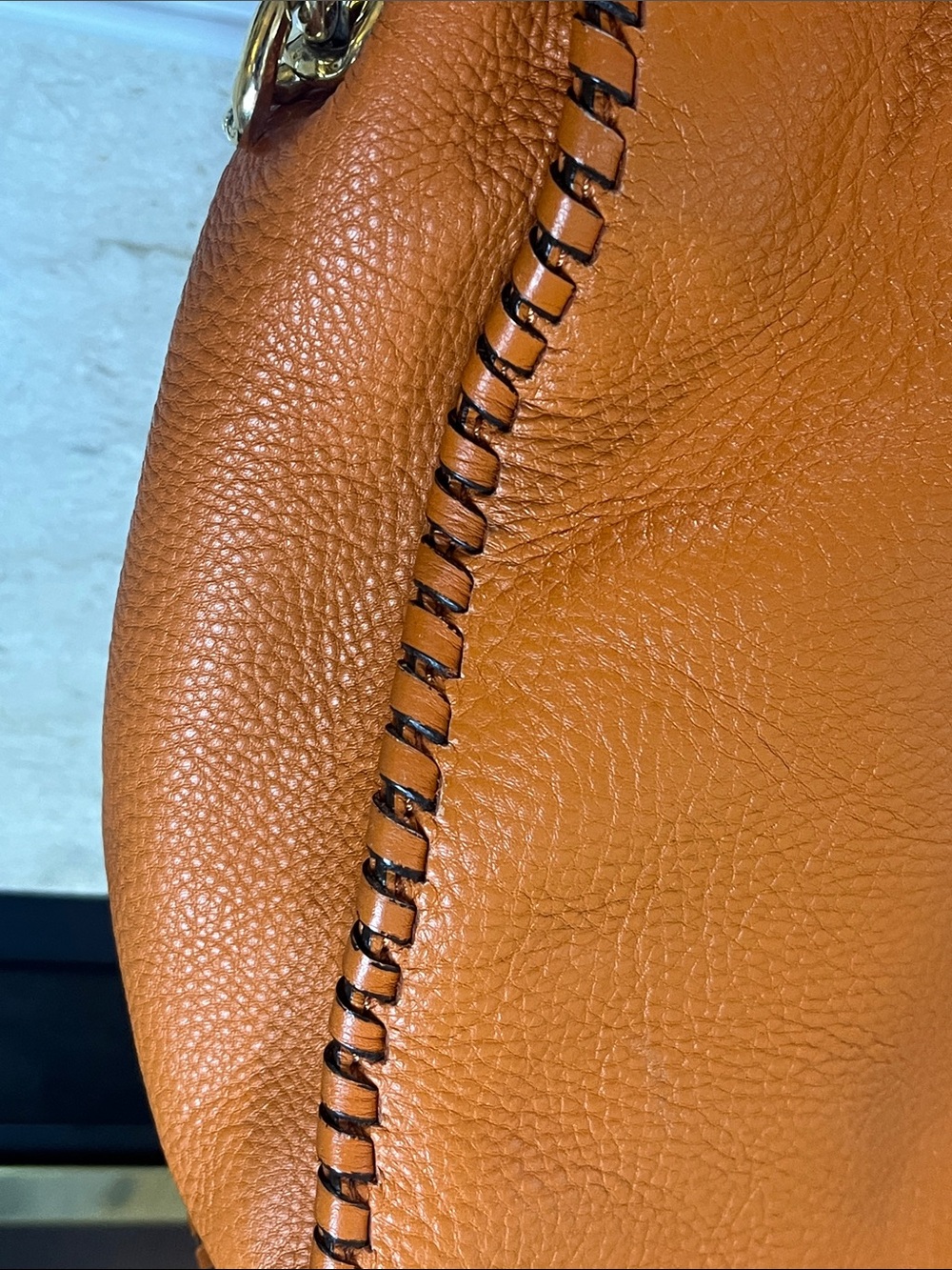 Michael Kors Orange Soft Pebbled Leather Hamilton Tote with Whipstitch Trim - Picture 3 of 11